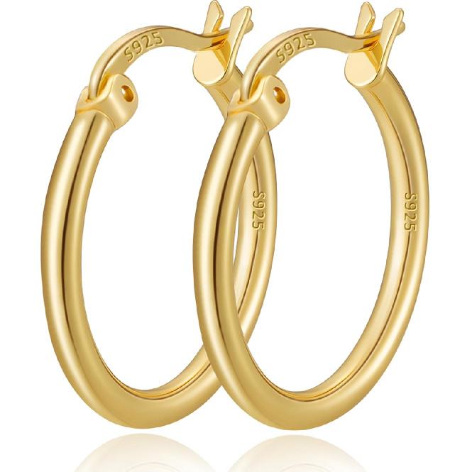PAVOI 14K Gold Plated Chunky Huggies Earrings for Women - 925 Sterling Silver Posts Small Gold Huggie Hoop Earrings - Ultra Thick Hoops Trendy