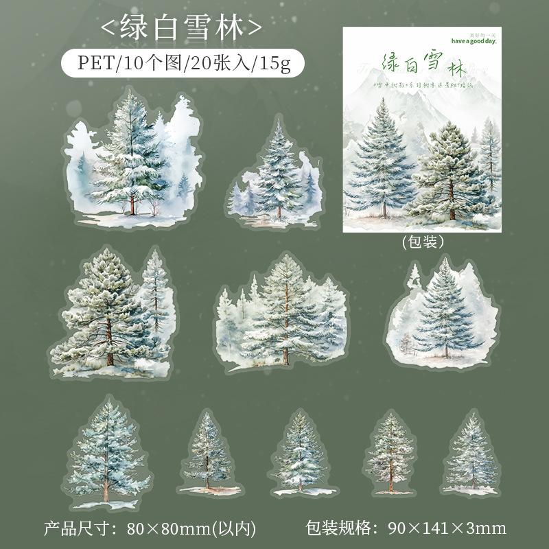 

Mr. Paper, 20pcs/pack, PET Theme Stickers for Winter Tree Landscaping, Decorative Collage, Scrapbook, Diary,phone Case,water Cup