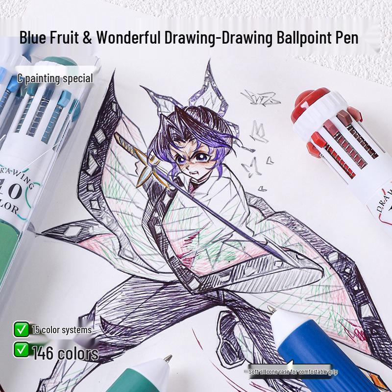 Blue Fruit Multi-Color Gel Pen Set - 30 High-Quality Stackable Press-Type Ballpoint Pens for Journaling