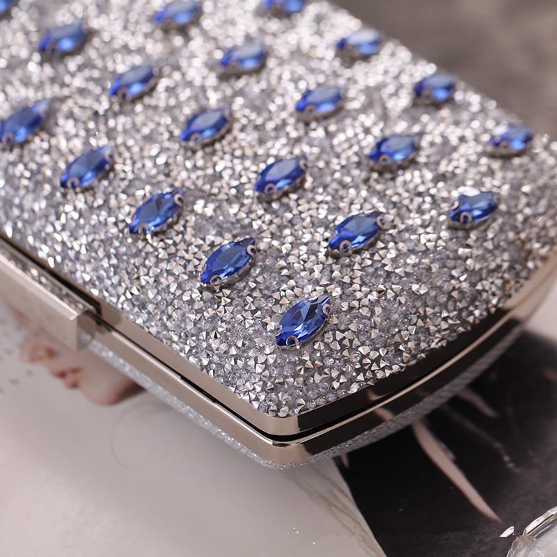 New 2025 Diamond Evening Party Bags Banquet Dress Ladies Handbags Blue Luxury Purses For Women Silver Clutch