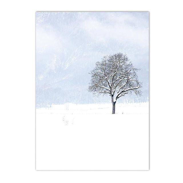 Winter Lake Mountain Canvas Painting Snow Tree Deer Wall Art Picture Print Natural Landscape Nordic Poster Room Home Decor Gifts