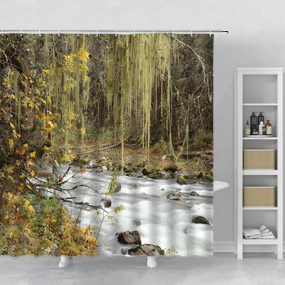 Green Forest Landscape Shower Curtain Set Hooks Spring Tree Senery Home Decor Bath Curtain Polyester Fabric Cloth for Bathr.