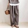 [YUANYUAN] Women's 2-Piece Set: Hoodie & Long Pants Set, Summer Suit Pants, Jersey, Short Sleeve, Hooded, Loose Fit, Simple, Casual, Figure-Flattering