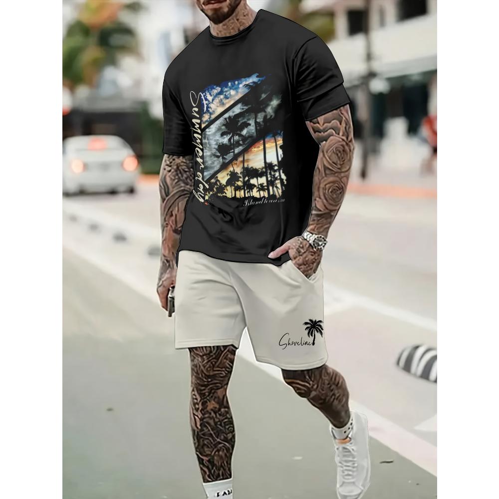 Men's Casual Fashion Simple Short-sleeved Shorts Set Comfortable Loose Sports Suit Versatile Unisex Sports Clothing