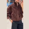 Stand Up Collar Suede Windproof and Warm Brown Jacket Zipper Long Sleeve Women's Jacket Retro Streetwear Autumn and Winter
