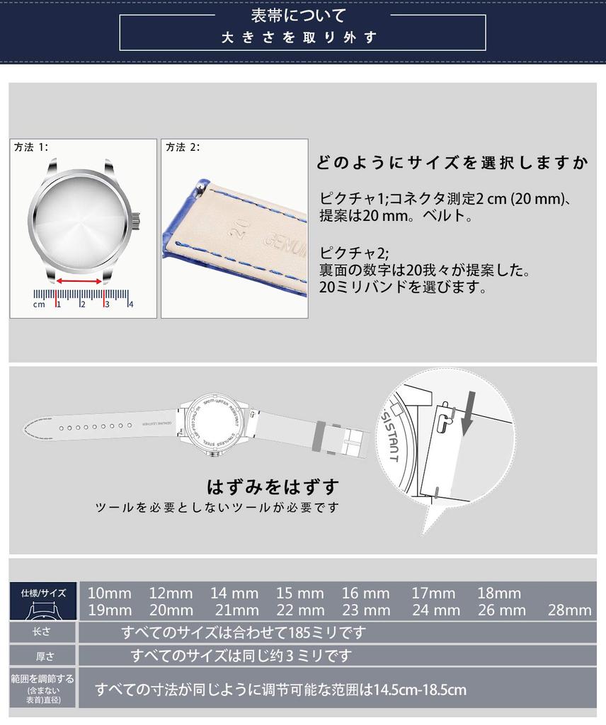 Leather Watch Band Quick Release Leather Watch Strap for Men and Women Replacement Smart Watch Strap Crocodile Leather Pattern [BINLUN] (18MM, Black)