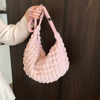 Girl Solid Color Simple Puff Bag 2025 New Korean Version Pleated Cloud Tote Bag Large Capacity Soft Messenger Bag
