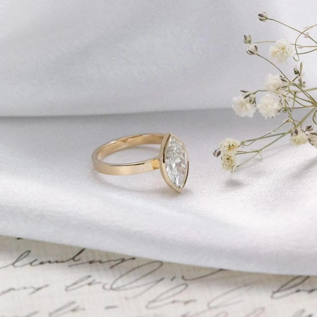 2CT Marquise Cubic Zirconia Engagement Ring: Yellow Gold Plated Victorian Wedding Ring: Solitaire Gemstone Bridal Jewelry Gift for her