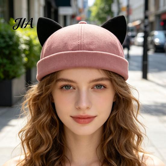 Soft Comfortable Sun Hat Brimless Cat Ear Hat, Cute Docker Cap, Adjustable Skullcap, Stylish Outdoor Travel Cap Sailor for Women Men Street