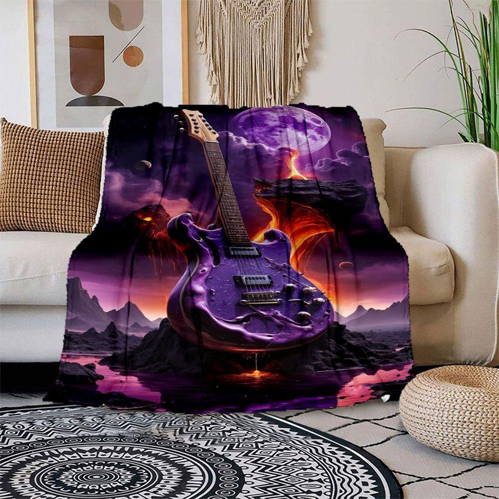 

Purple Electric Guitar with Lava Effect Art PrintBlanket Flannel Throw Blanket for Sofa, Bed, Travel, Camping, Office 100x150cm