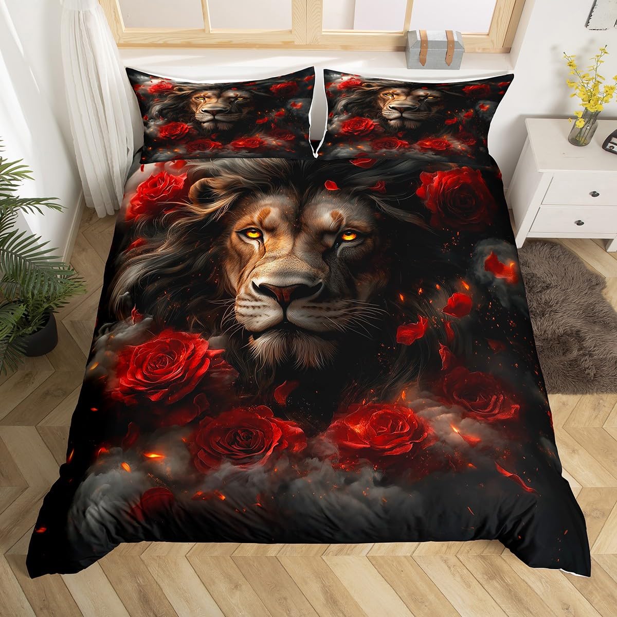 

Kids Lion Bedding Set Twin Full King Size Safari Animal Duvet Cover For Boys Girls Bedroom Decor Purple Lavender Comforter Cover EU Single(135x200cm)