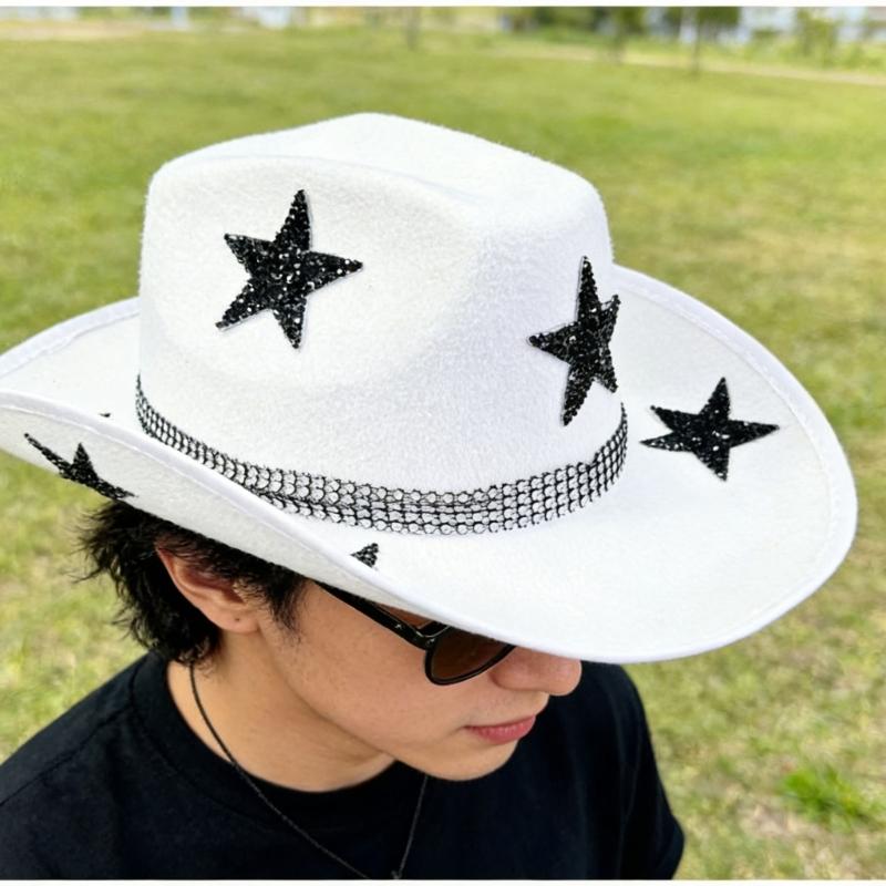 Sparkling Rhinestones Star Cowhand Hat For Women Men Unisex Outdoor Music Festival Sun Hat Cosplay Party Headpiece