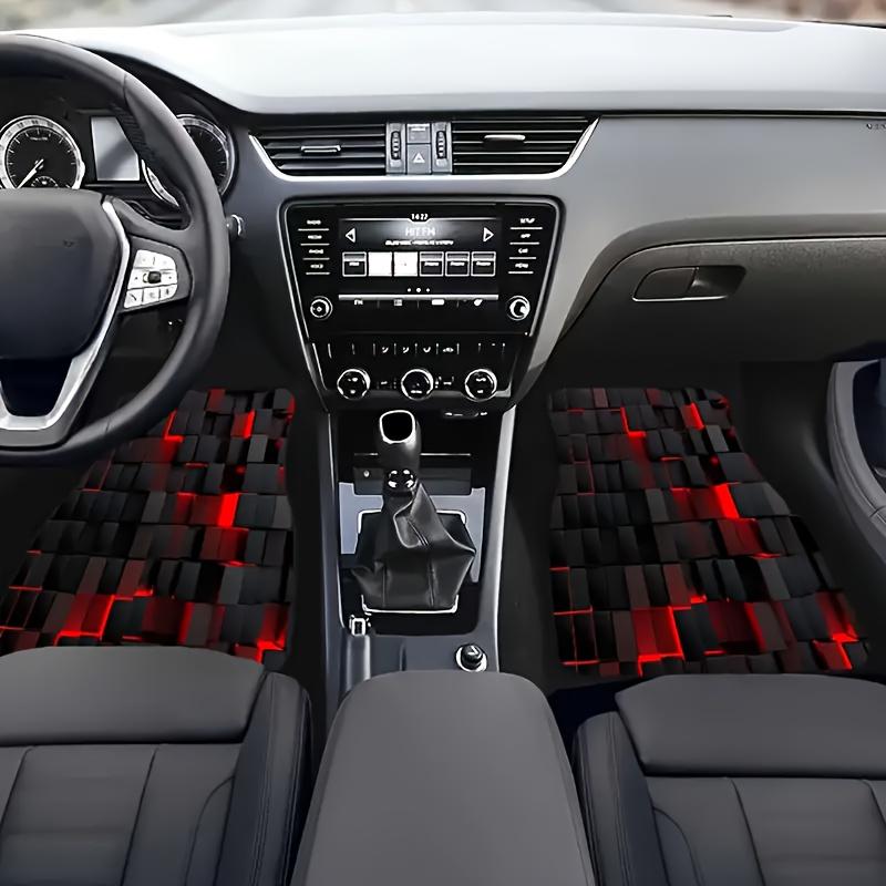 Applicable To All Car Models, 4pcs Red 3D Square Pattern Car Carpet, Four Seasons Car Carpet, with Non-Slip Base, Easy To Clean