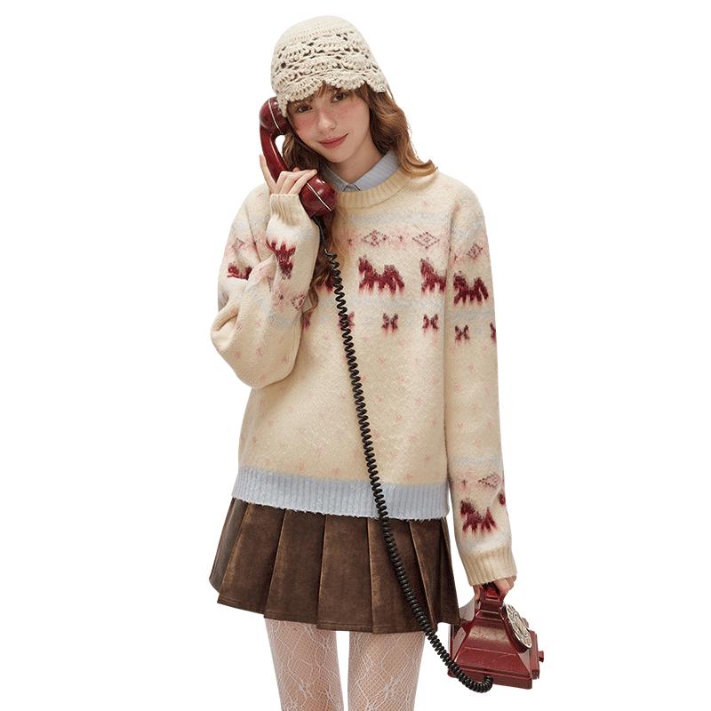 

UNIFREE Fair Isle Retro Jacquard Crew Neck Sweater M