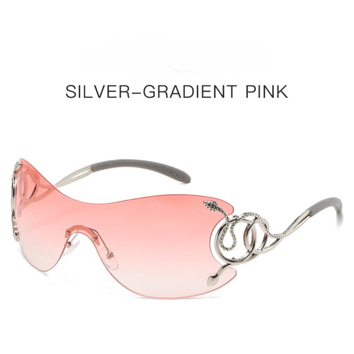 

Fashion Seamless Rimless Sunglasses with Serpent-inspired Temples, Unique Statement Eyewear