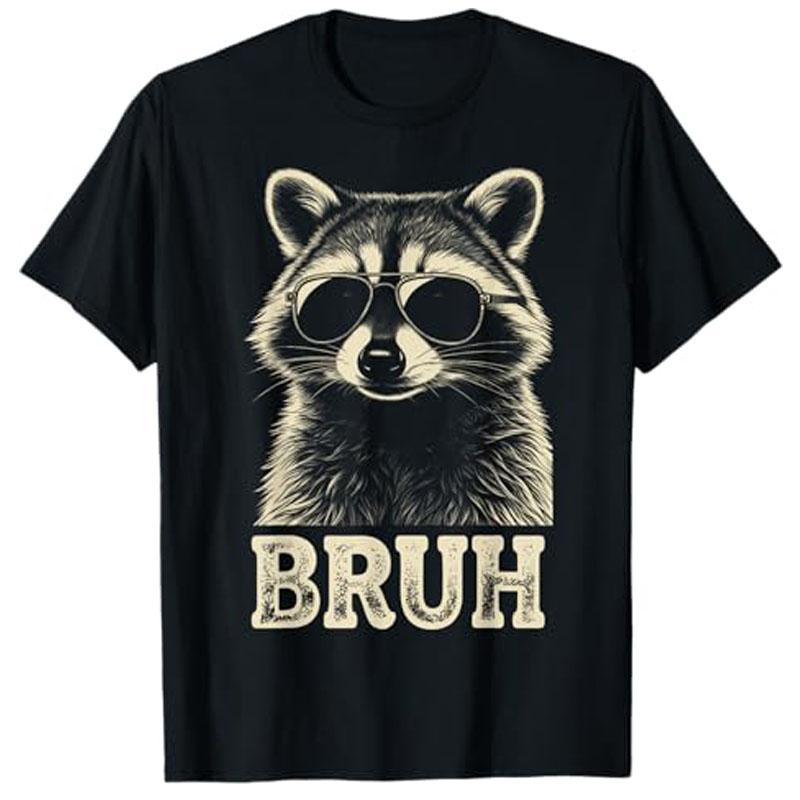 Cool Raccoon Sunglasses Bruh Funny Raccoon Lovers Boys Fashion Teens TShirt Novelty Gift Y2k Streetwear Cute Tee Cool Clothing