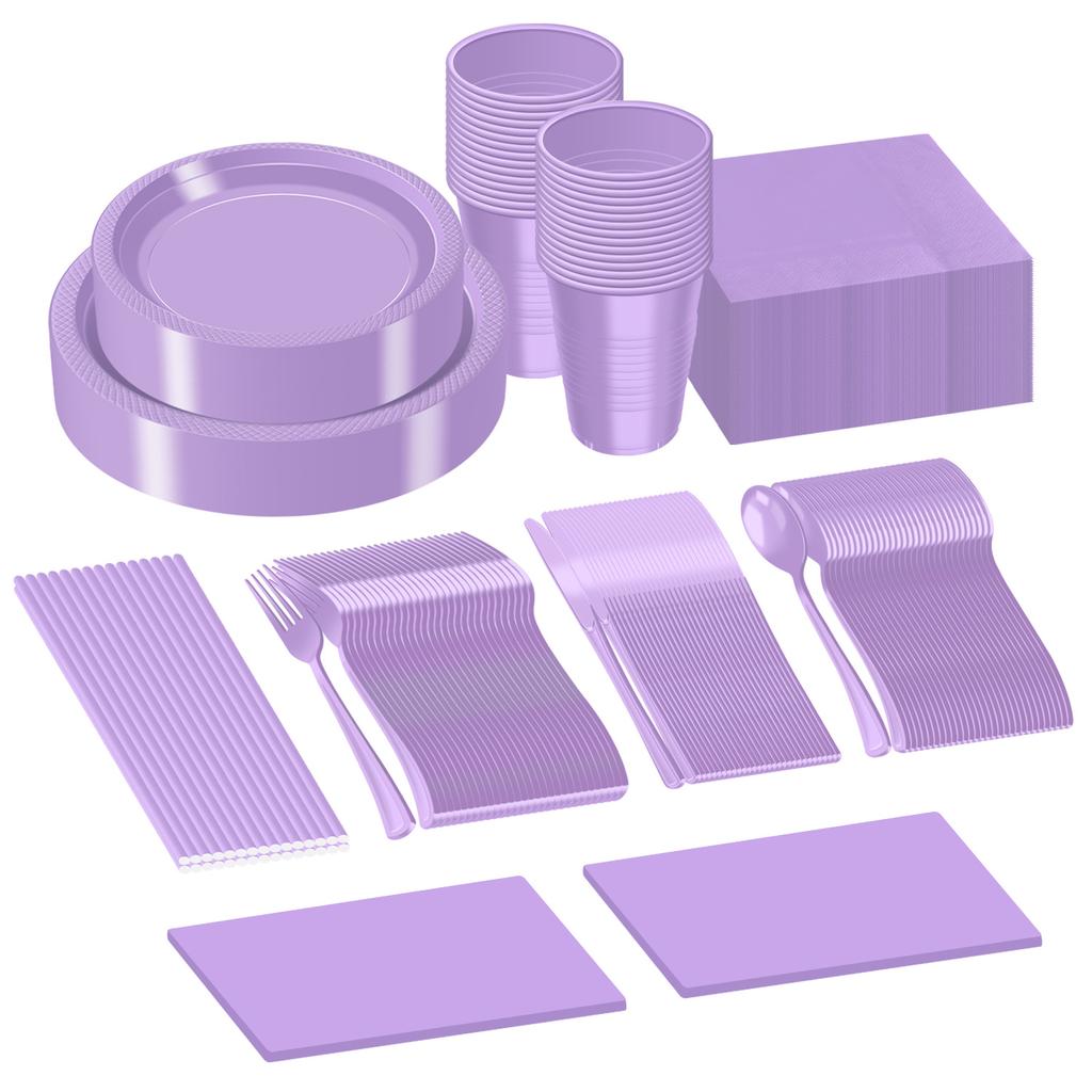 Disposable Plastic Plate Set, Solid Color Party Tableware, Birthday Decoration Plate And Cup Set.