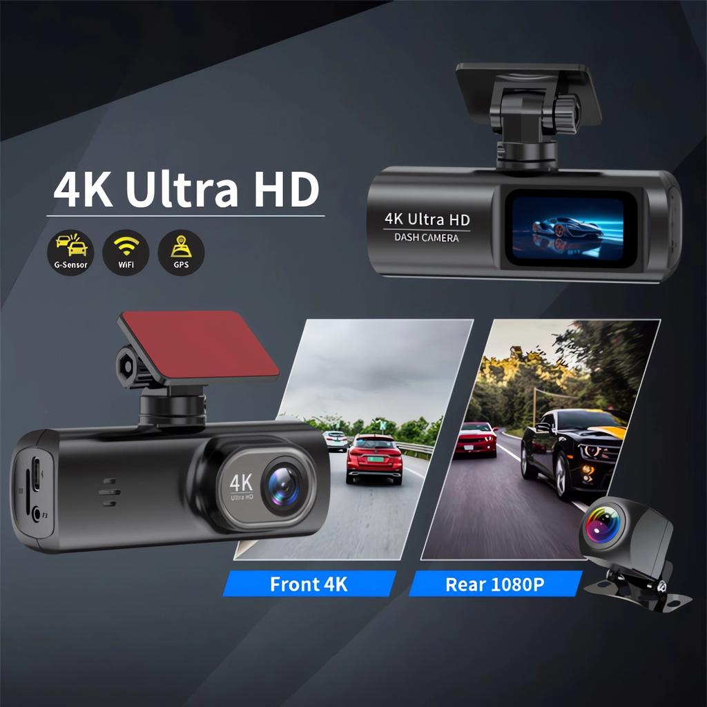 4K Dashcam, Front- und Rückkamera mit Doppelobjektiv, GPS/WIFI/Nachtsicht/24-Stunden-Parküberwachung