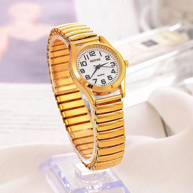 Vintage Large-Digit Quartz Watch with Stretchable Steel Band, Waterproof, Unisex for Middle-Aged and Elderly