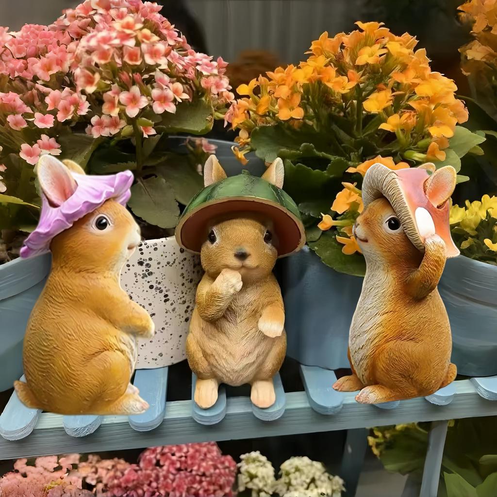 Champion Crafts Super Deal Garden Ornament Rabbit Kasuga's Cute Wind Fairy Tale Series Figurine Resin Decoration (Set of 3)