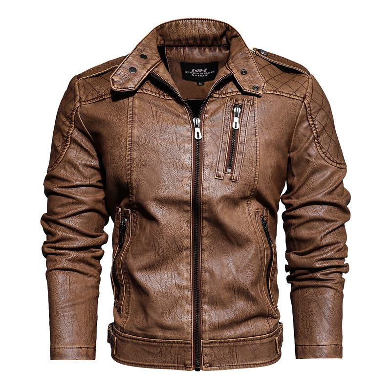 An original autumn and winter men's leather jacket PU jacket men's jacket fashion stand-up collar locomotive trendy brand European and American style