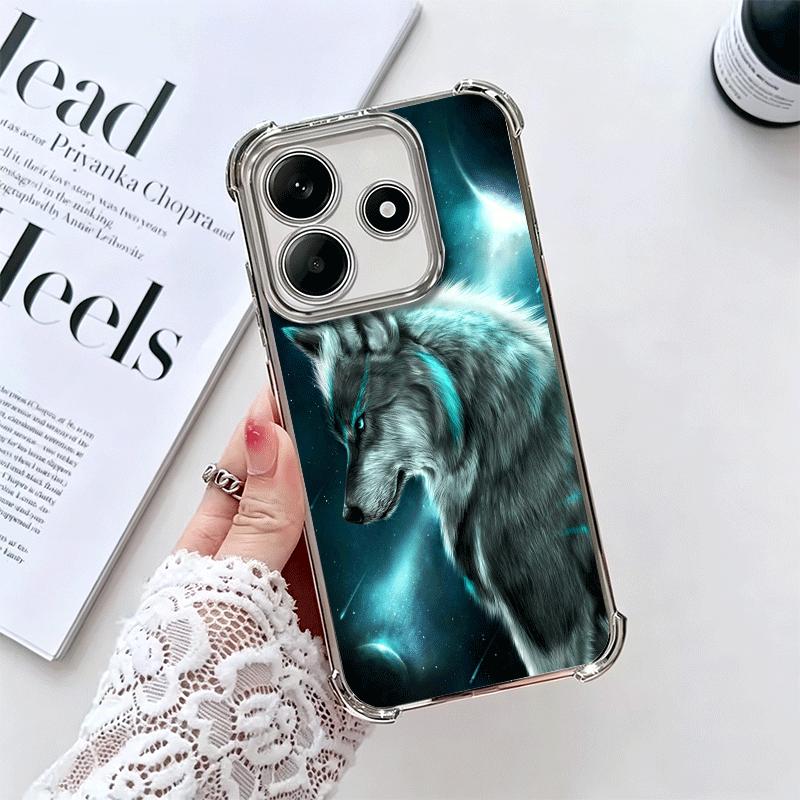 Wolf Moon Animal Plating Phone Case For Xiaomi Redmi Note 14 15 Pro Plus 13 12 11 11S 11T 10 9S 9 5G Anti-Fall Airabag Cover