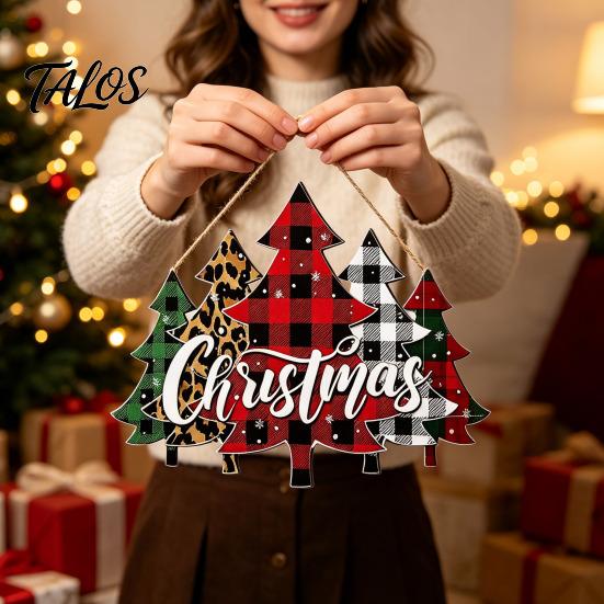 Christmas Hanging Wooden Signs Sign Ornament, Multi-Layer Tree Wood Plaque Multi Layered Wall Art with Rope, Merry Festive Door Decor Farmhouse Hanger