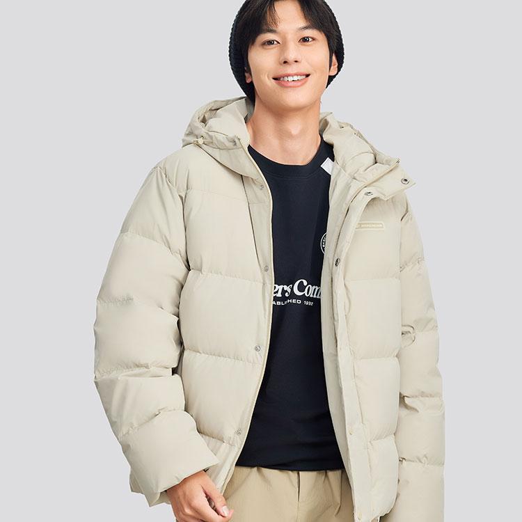 Skechers Windproof Waterproof Oil-Resistant Teflon Three-Proof Warm Duck Down Hooded Jacket Unisex Outerwear Light-Brown L324U154-0046