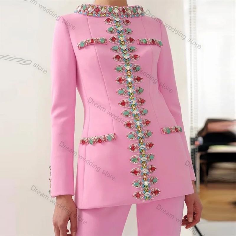 2025 Spring European & American Fashion Beaded Rhinestone Jacket & Skinny Pants Set