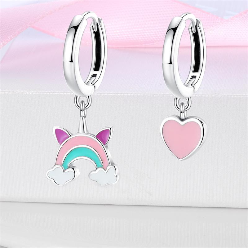 Earrings Niche High Sense S9 Sterling Silver Asymmetric Dream Rainbow Love Earrings Light Luxury Generation