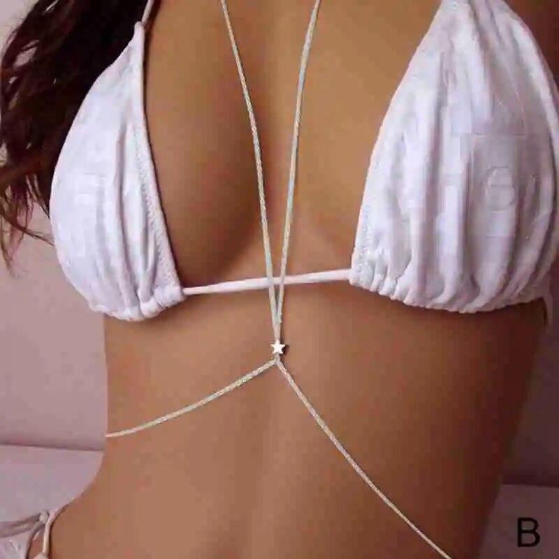Bijuterii pentru corp, lanț sexy pentru piept, lanț de bikini pentru burtă, pentru femei, costum de femeie cu talie încrucișată, moda pentru plajă, decor simplu pentru sâni gol