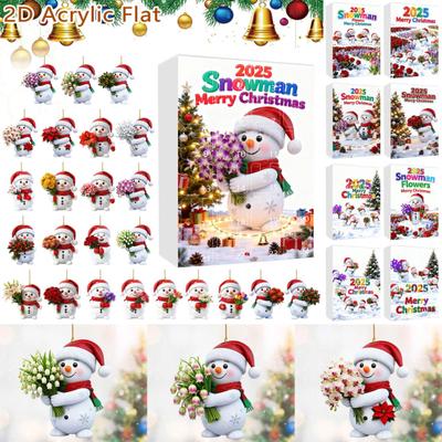2025 Snowman Advent Calendar for Kids 24-Day Christmas Countdown Box with Acrylic Ornaments Multifunctional Holiday Decoration