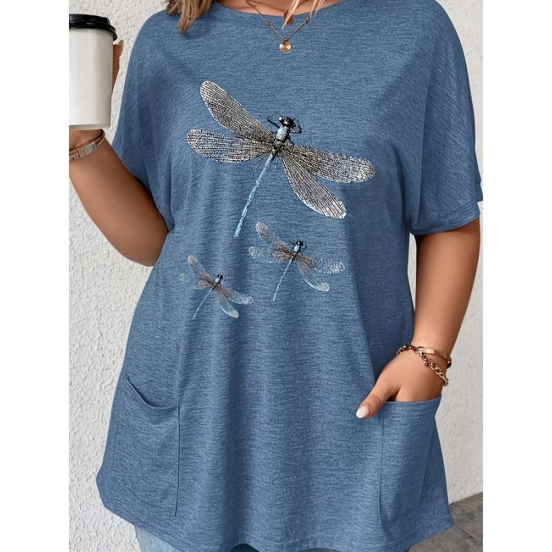 Large size women's fashionable T-shirt with pockets