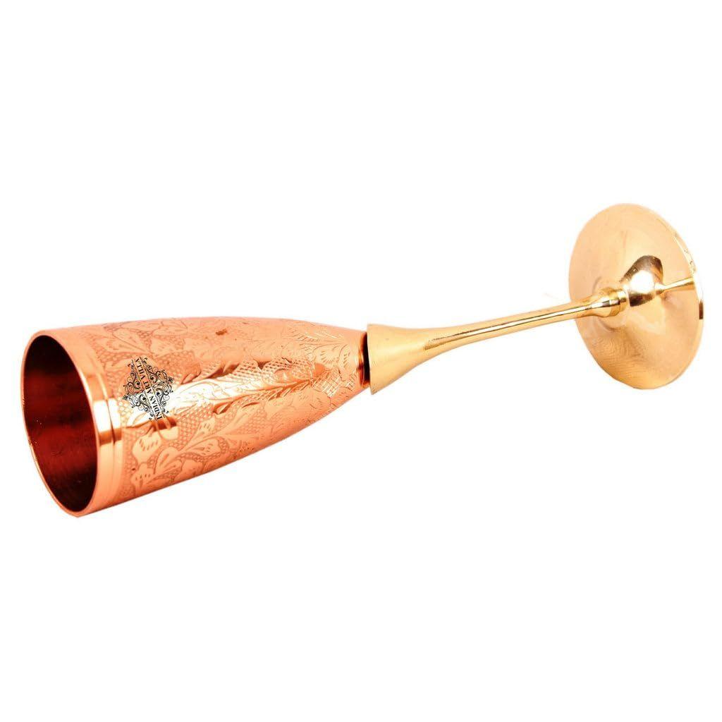 Copper Champagne Wine Glass with Brass Stand, Embossed Design, Perfect for Parties, Flute Glass, Champagne Glasses - 2 Pieces with Velvet Gift Box
