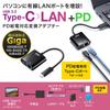 Sanwa Supply USB Type-C to LAN Adapter (PD Compatible), USB 3.2 Gen 1 to RJ-45, Black, USB-CVLAN7BK