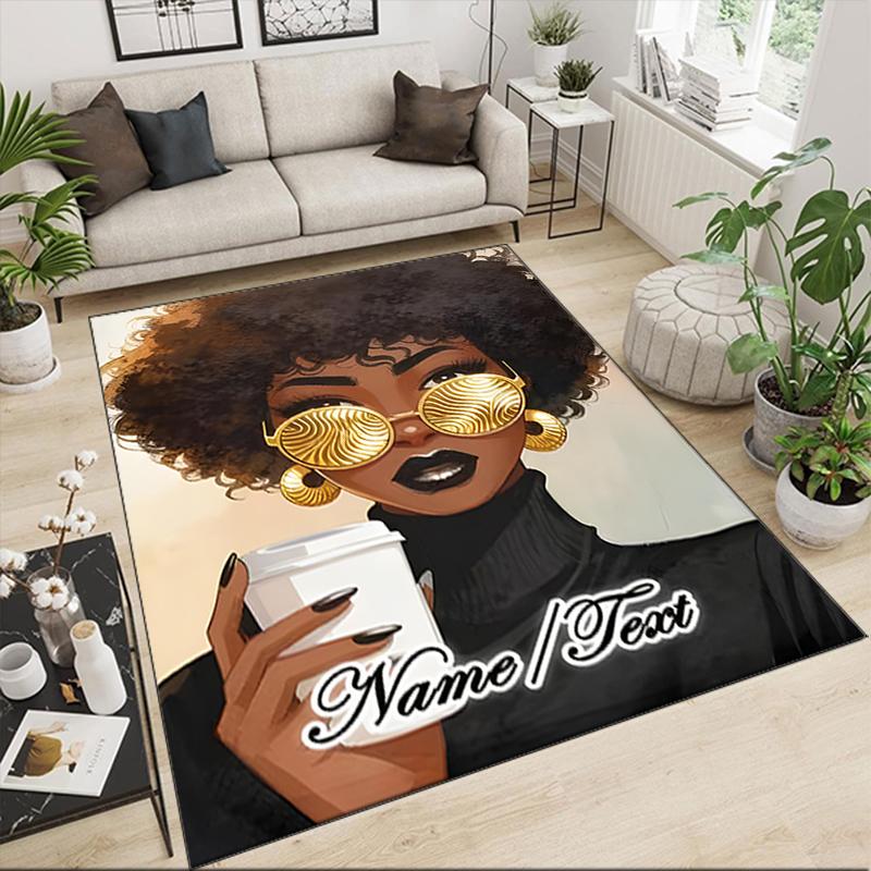 1PC Custom Name Golden Elegance Coffee Theme Floor Mat Ideal for Living Room, Game Rooms, Office, Bedroom,Floor Mat Playful Design