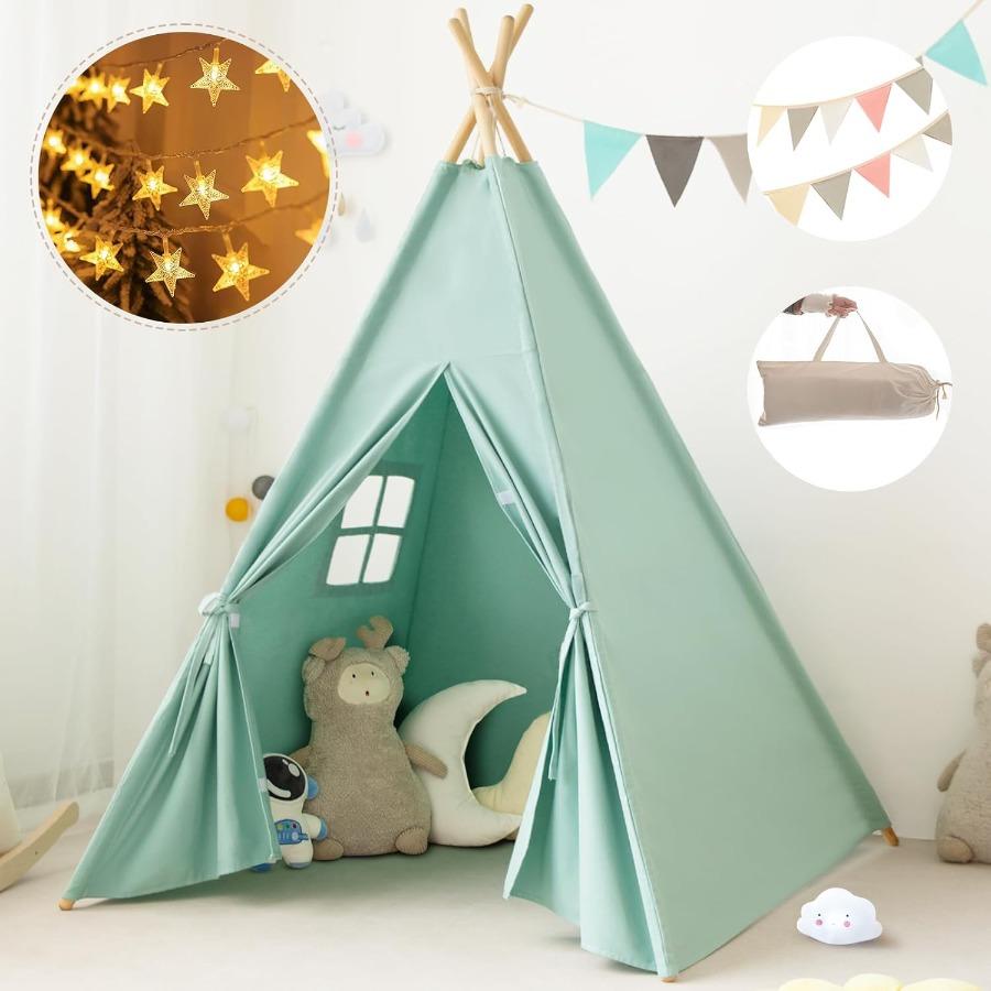Teepee Tent designed for - Portable Enjoy Tent Indoor Outdoor Green featuring Long-Lasting Fabric plus Simple Setup