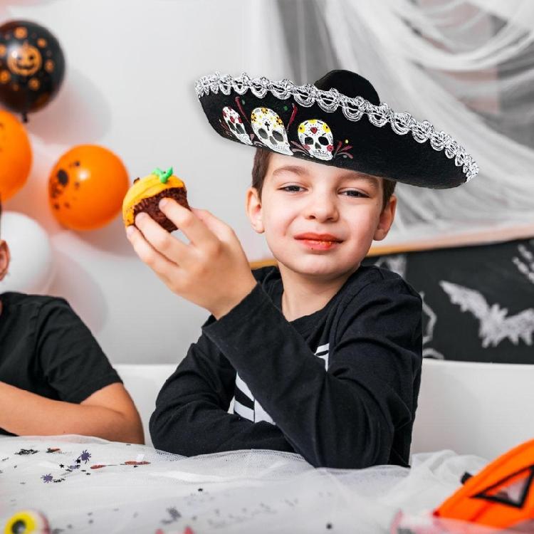 Children Fashionable Mexico Sun Hat with Unique Skull Pattern for Beach Trip and Daily Outings Festival Gathering