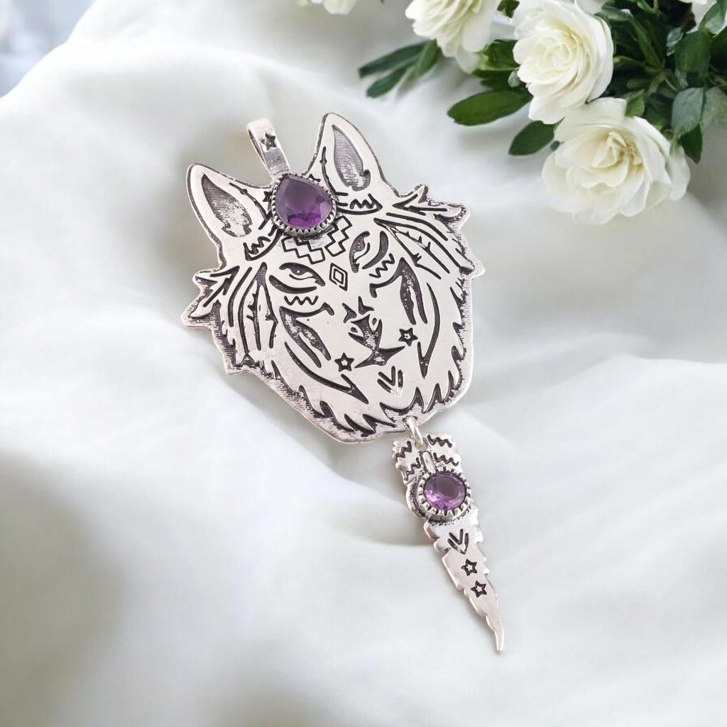 Natürlicher Amethyst 925 Sterlingsilber Oxidierter Schmuck Anhänger 4" Geschenk für Sie CP-26-2