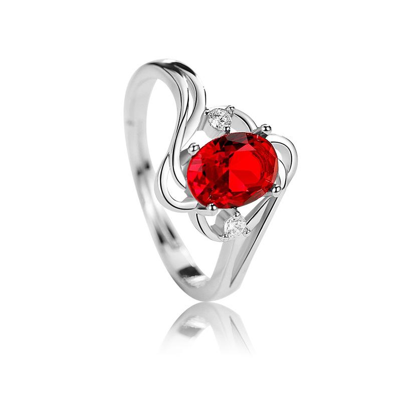 

Retro Rings 925 Silver Jewelry Oval Created Ruby Zircon Gemstone Open Finger Ring for Women Wedding Engagement Promise Party resizable