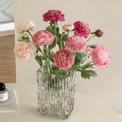 Composizione Floreale Artificiale di Peonie e Ranuncoli Floccati per Arredamento Casa