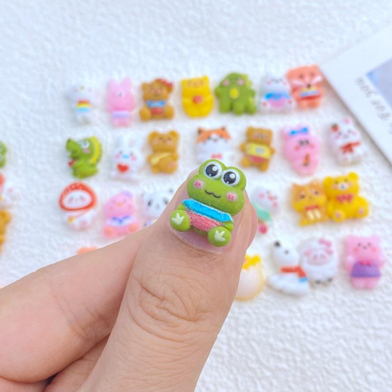 20Pcs New Cute Resin Mini Bear, Rabbit, Dinosaur, Frog Series Flat Back Manicure Parts Embellishments For Hair Bows Accessories