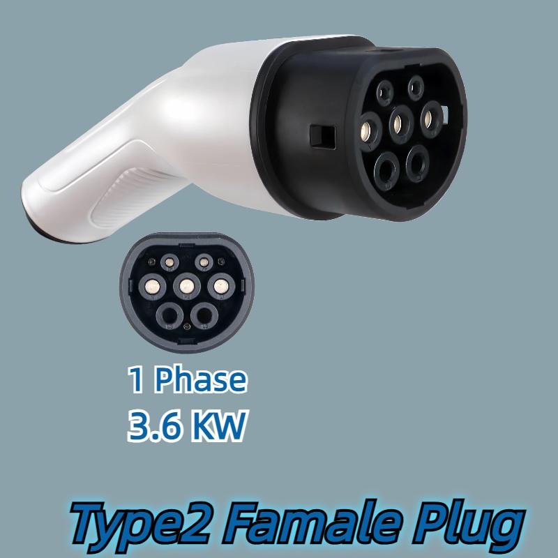Kolanky 16A 3.6KW 32A 7.2KW Type 2 Female EV Charger Plug IEC 62196 Convertor Electric Car Vehicle Charging Station Type2-3.6KW Female