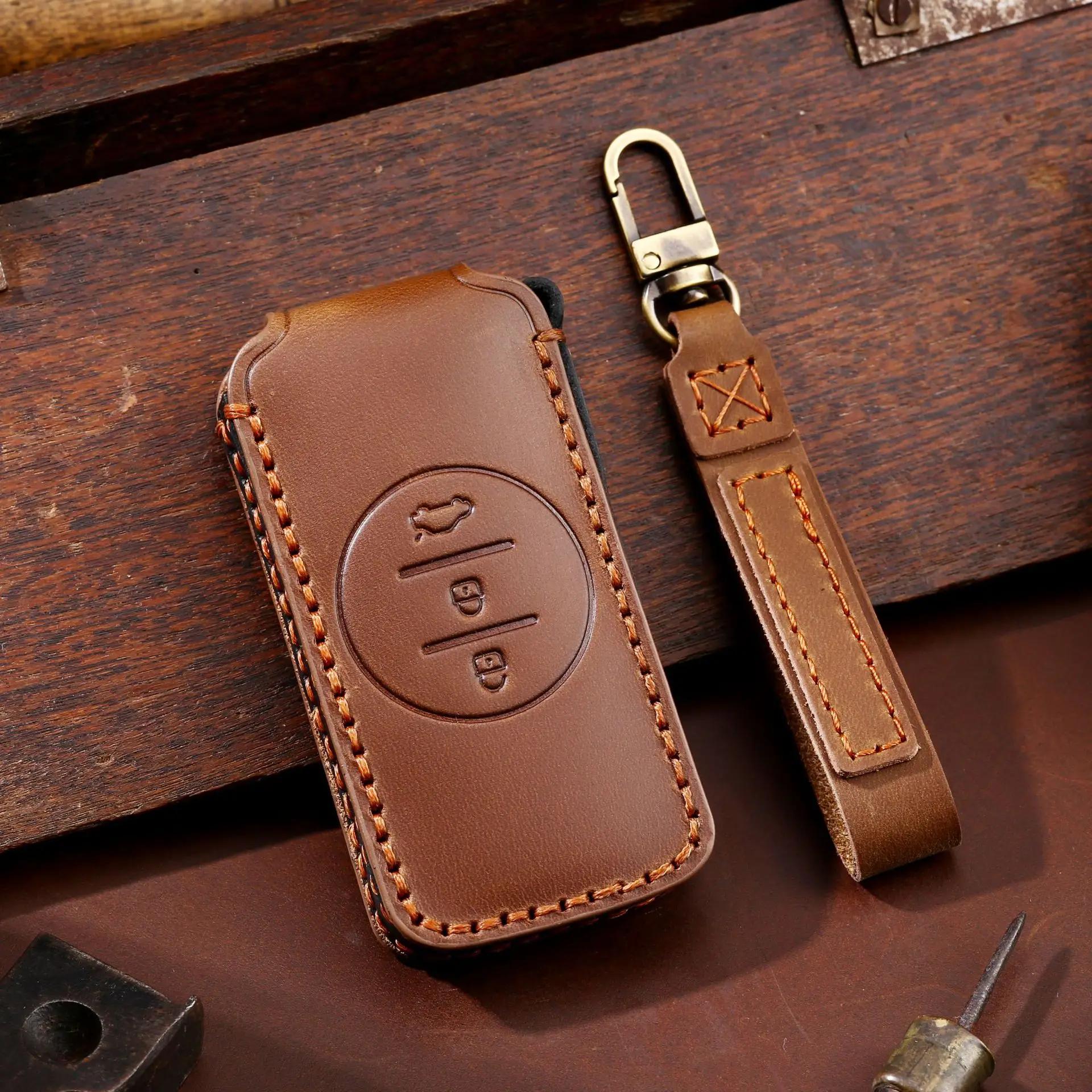 

Чехол для ключей из натуральной кожи для Chery Tiggo 8 коричневый