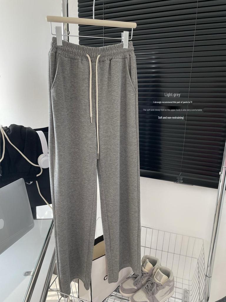 Petite Grey Drawstring Wide-Leg Pants - Women's Casual Loose Fit, Slimming Straight-Leg Design, 145-150.