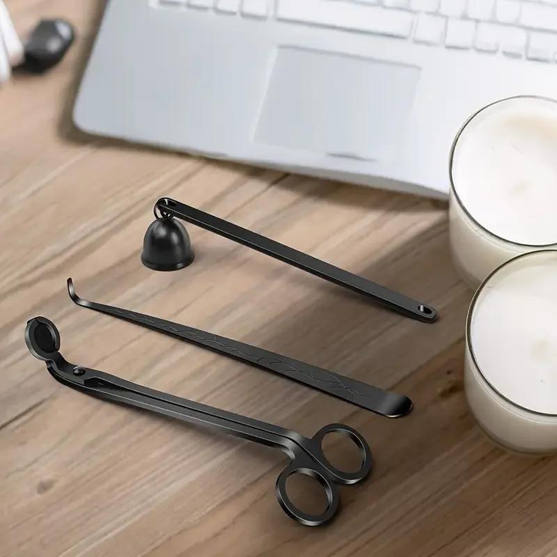 

Top Quality Black Candle Tool Set, Wick Cutter Wick Extinguisher Hook + Candle Cover with Complete Set, Stainless Steel Material