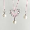 Exaggeration Vintage Elegant Trendy Metal Heart Necklace Ribbon Pearl Pendant Clavicle Chain For Women  Jewelry