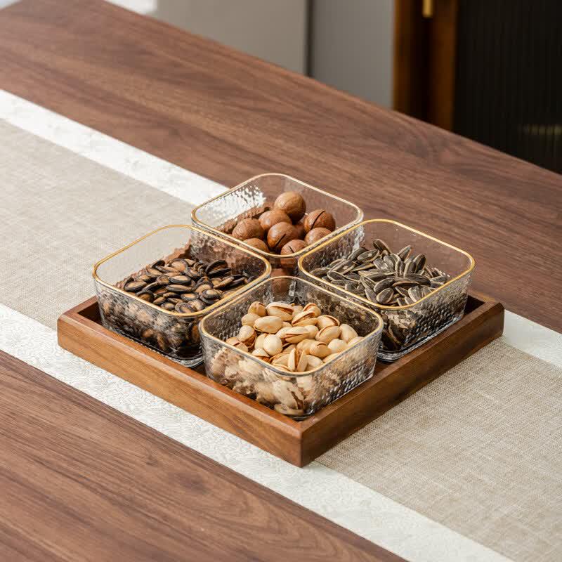 Walnut Wood & Glass Divided Snack Platter