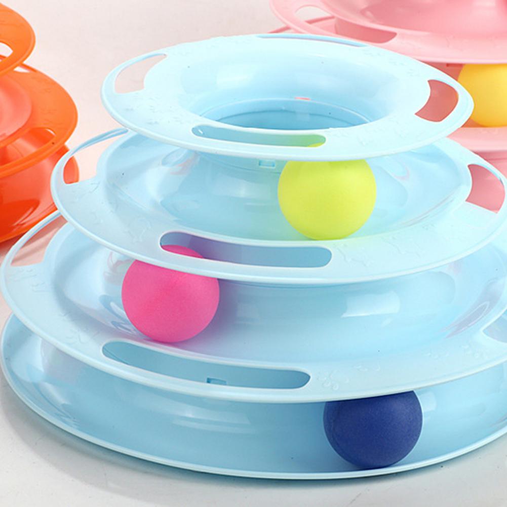 3 Level Cat Toy Tower Tracks Interactive Cat Intelligence Training Amusement Plate Tower Cat Tunnel Tracks Disc Kitten Track Toy