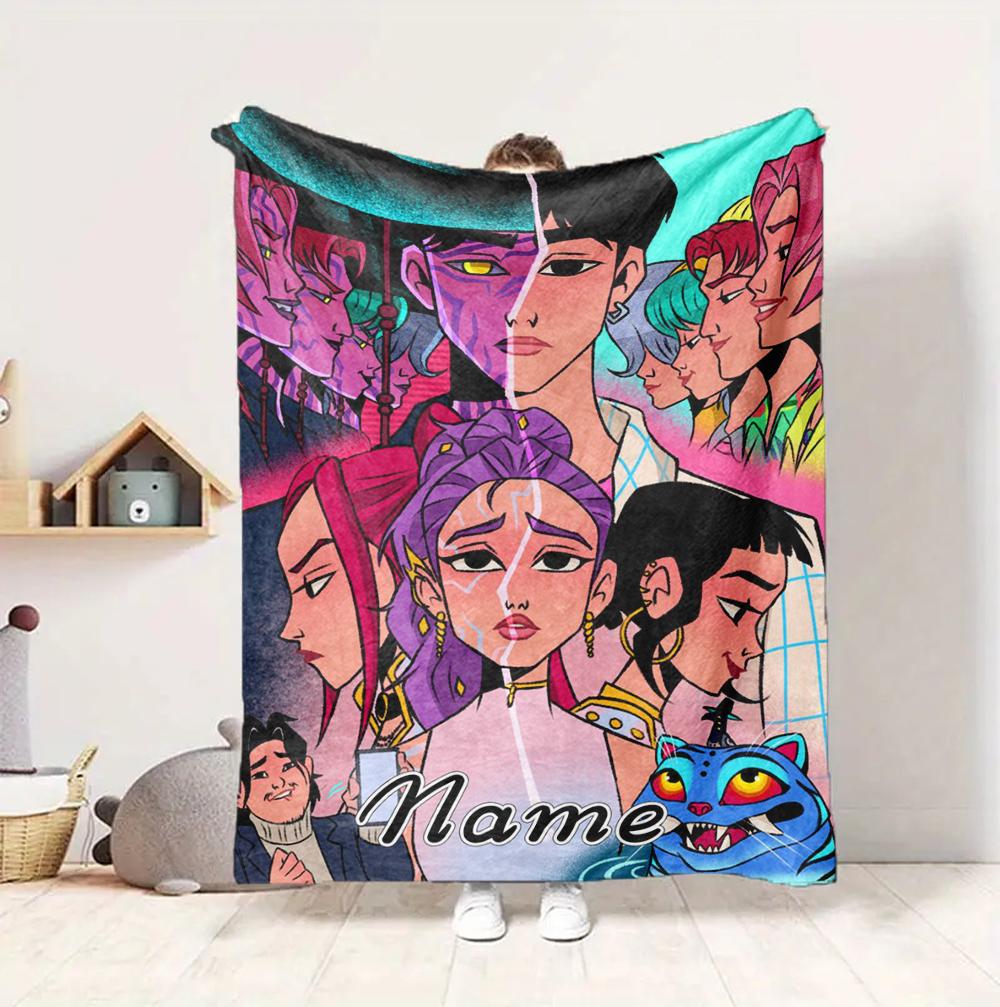 Custom Name Huntrix Squad Flannel Blanket Throw Blanket Soft Warm Sofa Bed home Decor Unique Gift